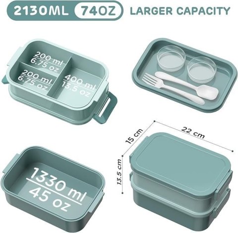 Lunch BOX 3 częściowy - Pojemnik na posiłki 2130 ml duży - Pudełko na drugie śniadanie - Oliwkowe Lunch BOX 3 częściowy - Pojemnik na posiłki 2130 ml duży - Pudełko na drugie śniadanie - Oliwkowe