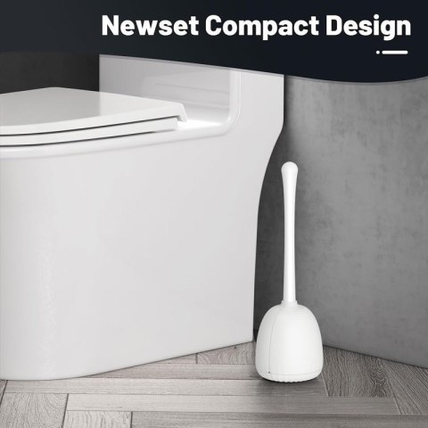Szczotka do WC z zamkniętą podstawą, biała, plastikowa, wolnostojąca, nowoczesny design, higieniczne przechowywanie. Szczotka do WC z zamkniętą podstawą, biała, plastikowa, wolnostojąca, nowoczesny design, higieniczne przechowywanie.