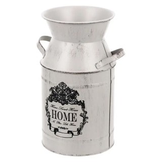Wazon rustykalny HOME 10x19 cm, metalowa beczułka w stylu vintage, szary z efektem postarzanego metalu.