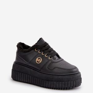 Black Platform Sneakers MOSA Women’s Faux Fur Lined Gold Detail Chunky EU 36–40