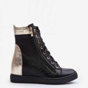 Black Gold High-Top Sneakers VIVARA Women’s Leather Zip Chunky EU 36–40