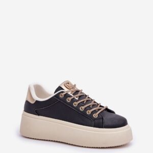 Black Beige Platform Sneakers ARMONA Women’s Gold Eyelets Low-Top EU 36–40