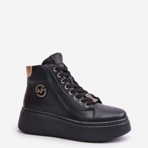 Black High-Top Platform Sneakers BELINA Women’s Gold Zip Chunky EU 36–40