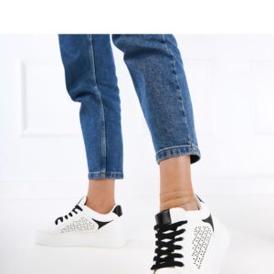 KIRA Women’s Sneakers – White & Black, Laser-Cut Design, Platform Sole, Sizes 36–40