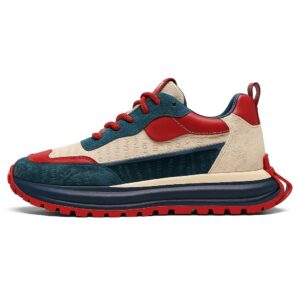 Retro Trail-Style Sneakers Unisex – Low-Top Lightweight – Red / Navy / Beige