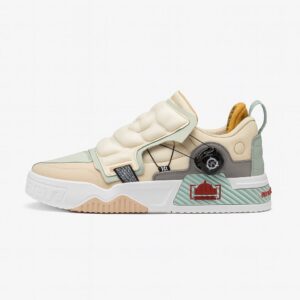 Padded Tech Sneakers Unisex – Low-Top – Cream / Mint / Grey – Futuristic Streetwear