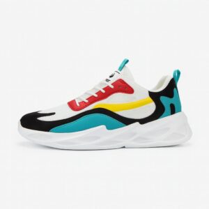 Color Panel Sneakers Unisex – Low-Top – White / Red / Yellow / Turquoise – Sport Street Style