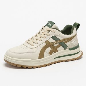 Retro Runner Sneakers Unisex – Low-Top – Beige / Olive / Gum Sole – Classic Athletic Style