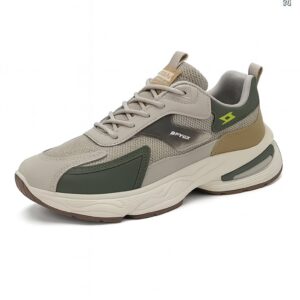 Sport Mesh Sneakers Unisex – Low-Top – Beige / Olive / Reflective Detail – Comfort Sole