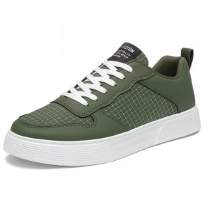 Urban Grid Sneakers Unisex – Low-Top – Olive Green / White – Classic Street Style